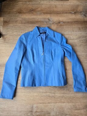 Evan Picone Blue Leather Moto Jacket Sz S